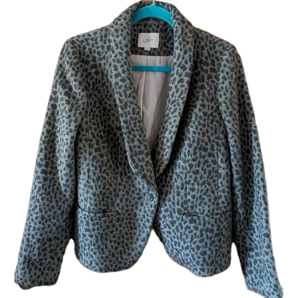 Wool Blend Blazer Women's 4 Ann Taylor Loft Animal Print Gray Black Lined Jacket